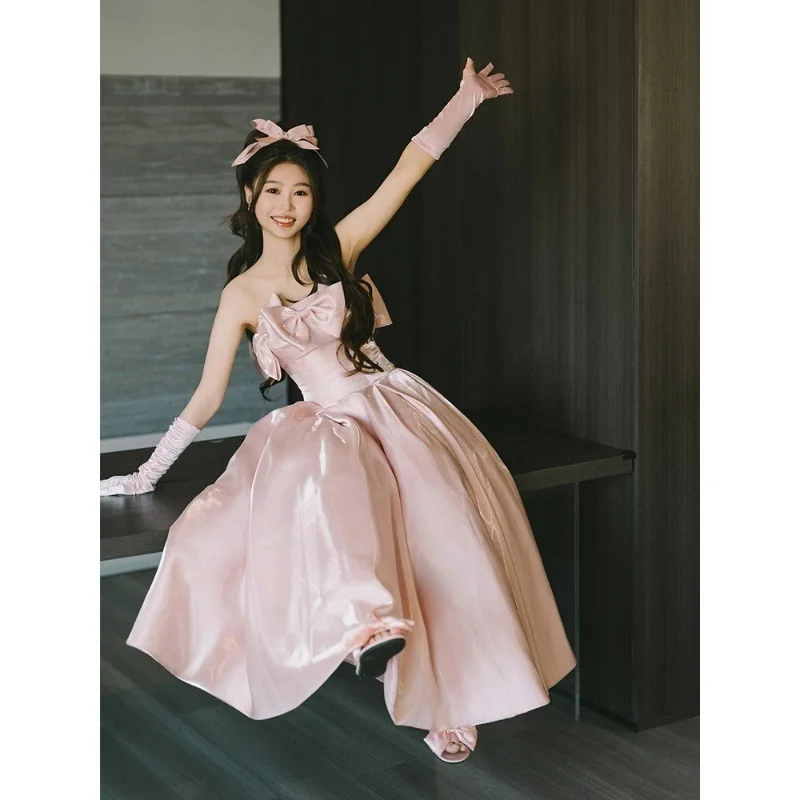 

Розовое свадебное платье Ele с дизайном на бретельках для дней рождения и свадеб, длинное вечернее платье для женщин