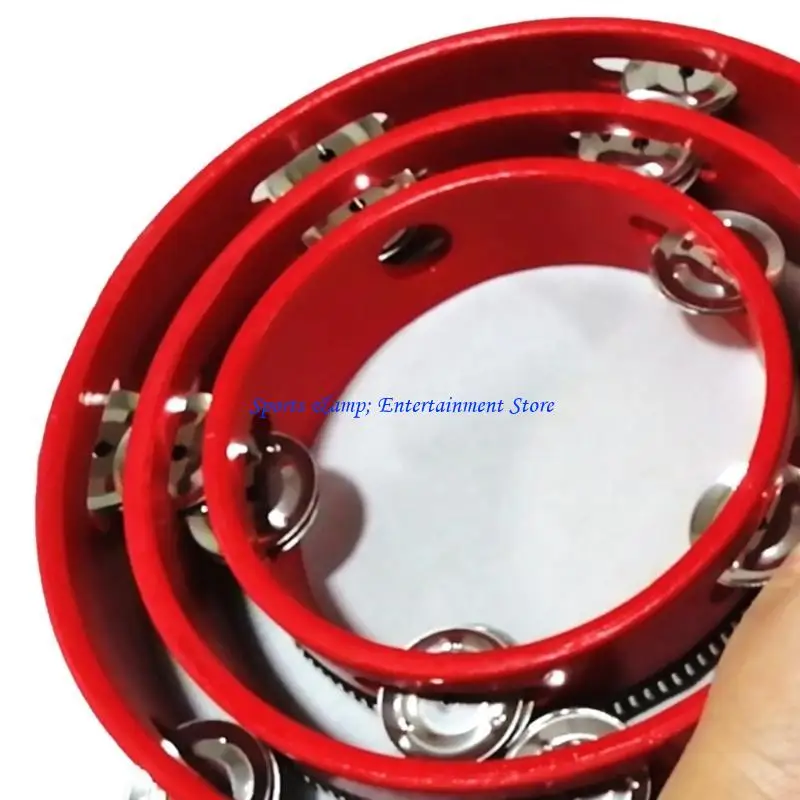G7NF Tambourines Musical Instrument for Adults Wooden Hand Held Drum Bells Tamborine