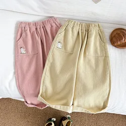 Autumn New Baby Loose Trousers Infant Girl Embroidered Corduroy Wide Leg Pants Toddler Girl Simple Casual Pants Baby Clothes