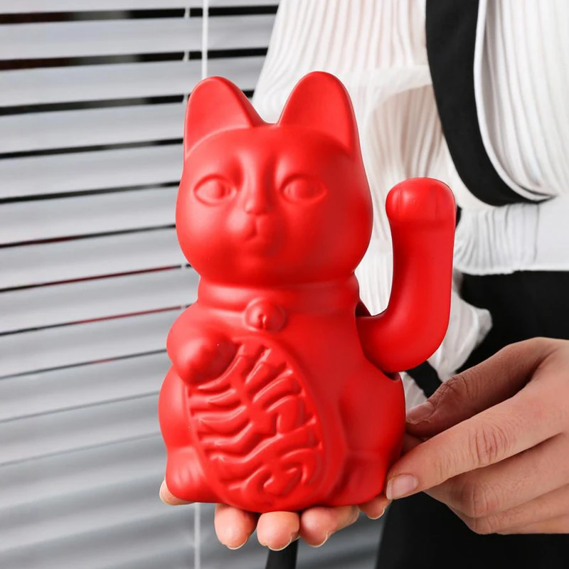 5.9 Inch Ceramic Lucky Cat Waving Arm Maneki Neko Beckoning Cat for Fortune Luck Wealth Prosperity Decoration Fengshui Ornament