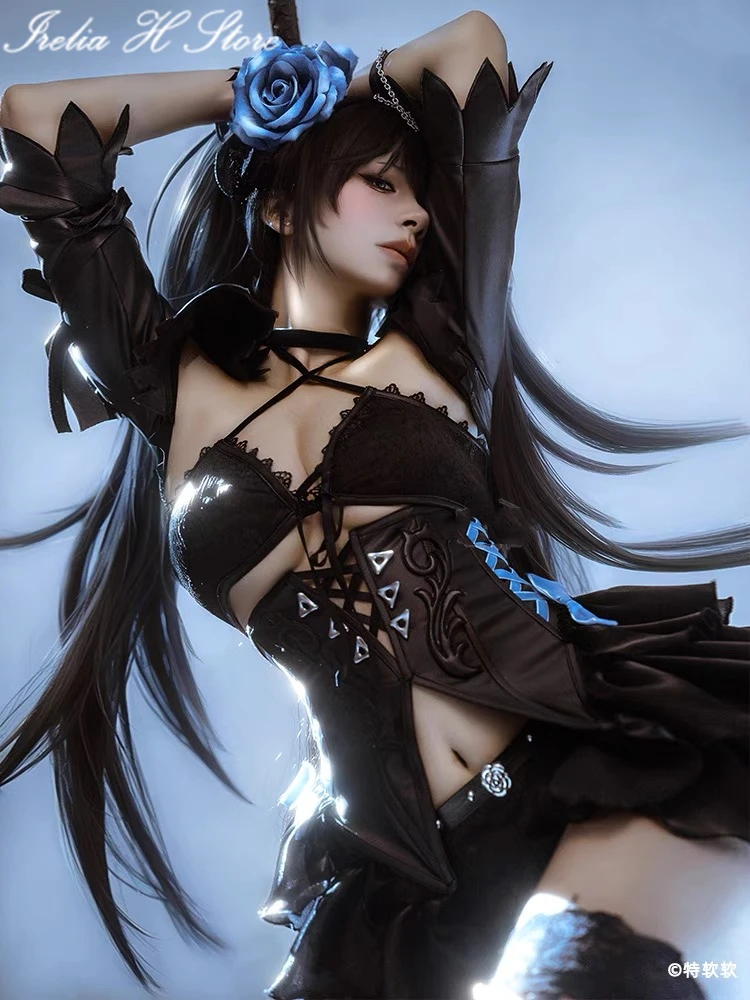 Irelia H Anime Cosplays Black Rock Shooter DAWN FALL Cosplay Costume sexy leather bikini leather shorts