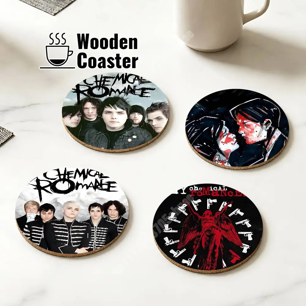 Sous-verre en bois My C-Chemical R-Romance MCR Band pour cappuccino, vodka, jus, eau – Idéal pour les fleuristes