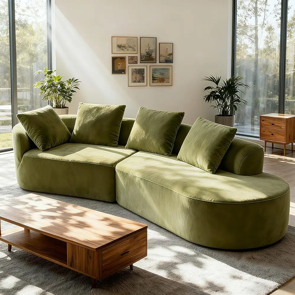 

Upholstered 5-Seat Sofa with Oversized Chair, Cloud-Like Comfort, Fully Assembled Chaise Lounge, Olive Green