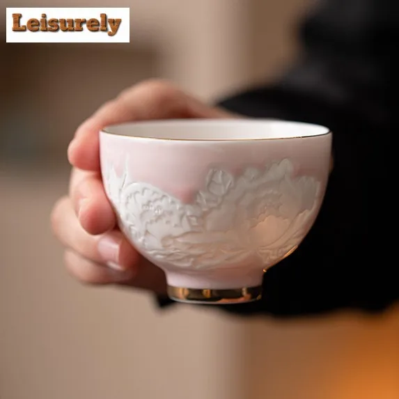 100ml Shadow Carving Butterfly Love Flower Teacup Handmade Tea Bowl Portable Travel Personal Meditation Cup Tea Set Master Cups