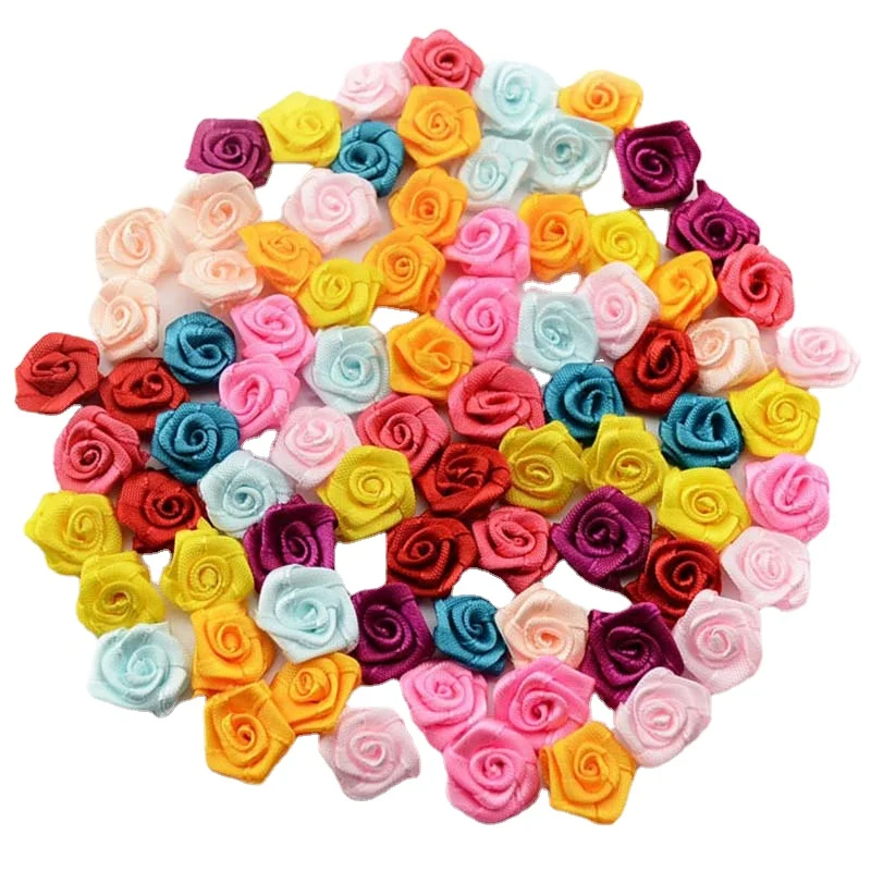 72Pcs Silk Ribbon Handmade Rose Flowers For Wedding Car Decoration DIY Wreath Pompom Decorative Valentine's Day D133K7