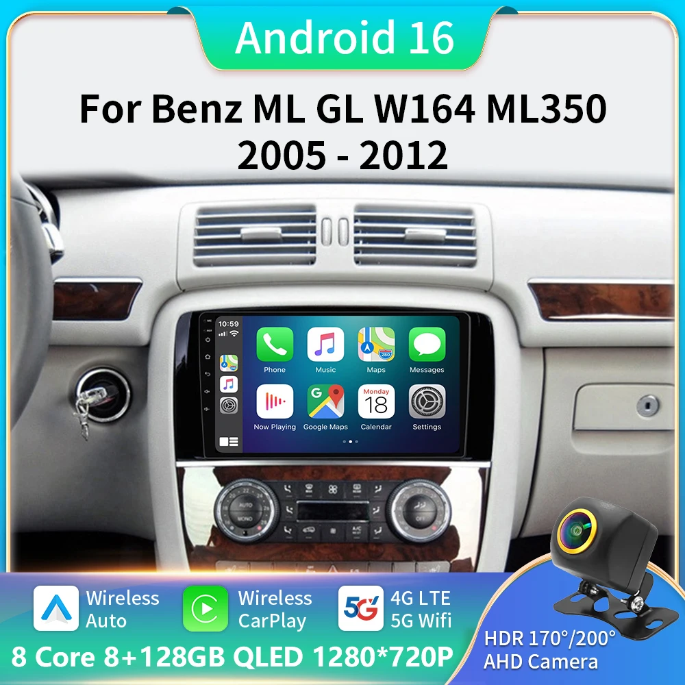 

9"Android 16 Carplay Auto For Benz ML GL W164 ML350 2005-2012 GPS Navigation Multimedia Video Player 2Din Stereo WIFI 5G DVD BT
