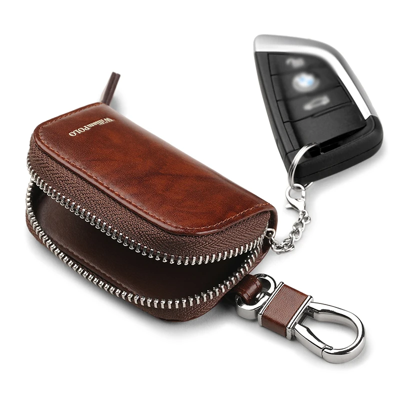 Men Key Holder Wallet Small Car Keychain Organizer Genuine Leather Waterdrop Shape Bag Brand WILLIAMPOLO