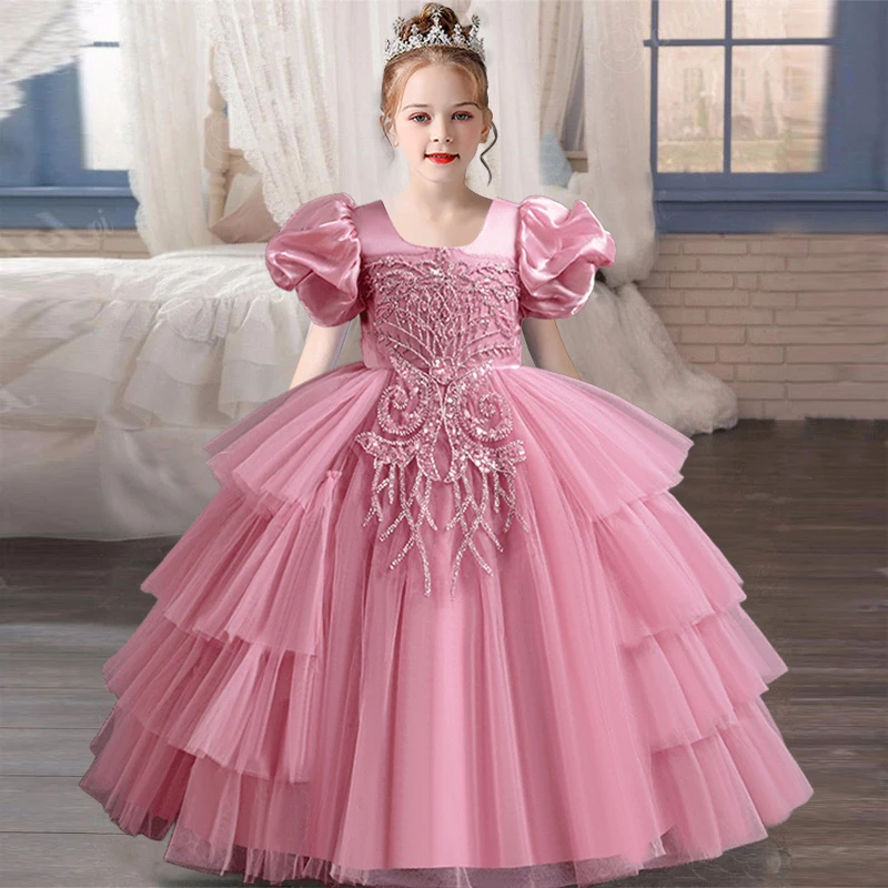 4-12 Year Old New Girls\' Dress Flower Fluffy Tulle Fluffy Cake Dress Girls\' Piano Performance High end Banquet Evening Dress