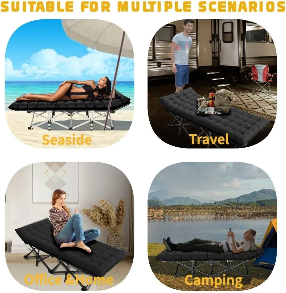 سرير تخييم قابل للطي بعرض للغاية مقاس 32 بوصة مع مرتبة، سرير خارجي محمول عالي التحمل بسعة 900 رطل #1