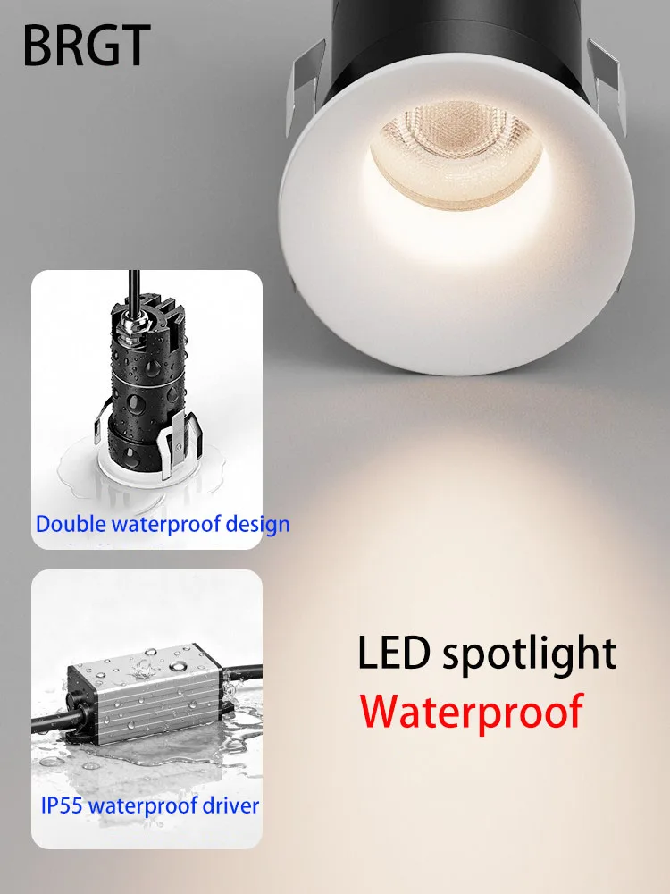 Led Spotlights IP55 Waterproof Mini Spot Light Recessed Small Hole Ceiling Lamp Bathroom Moisture-proof Toilet COB Lighting 35mm