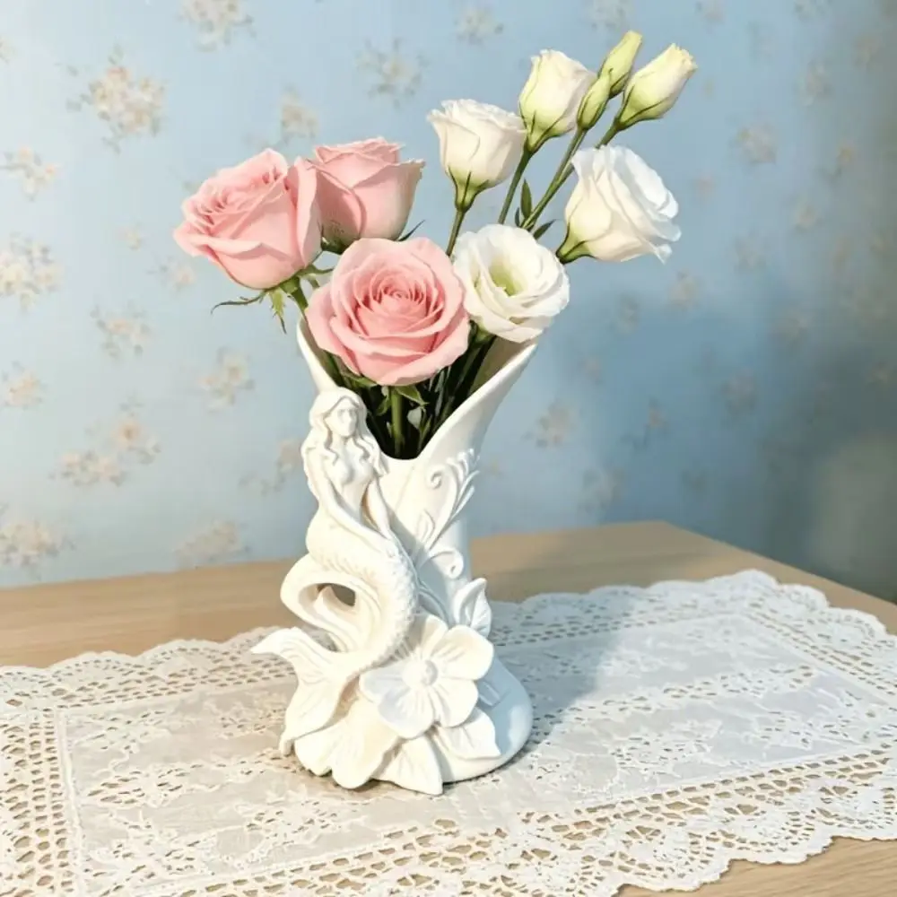 3D Printing Mermaid Shell Vase Minimalist Elegant Desktop Decorative Vase Solid Color Creative Floral Display Container