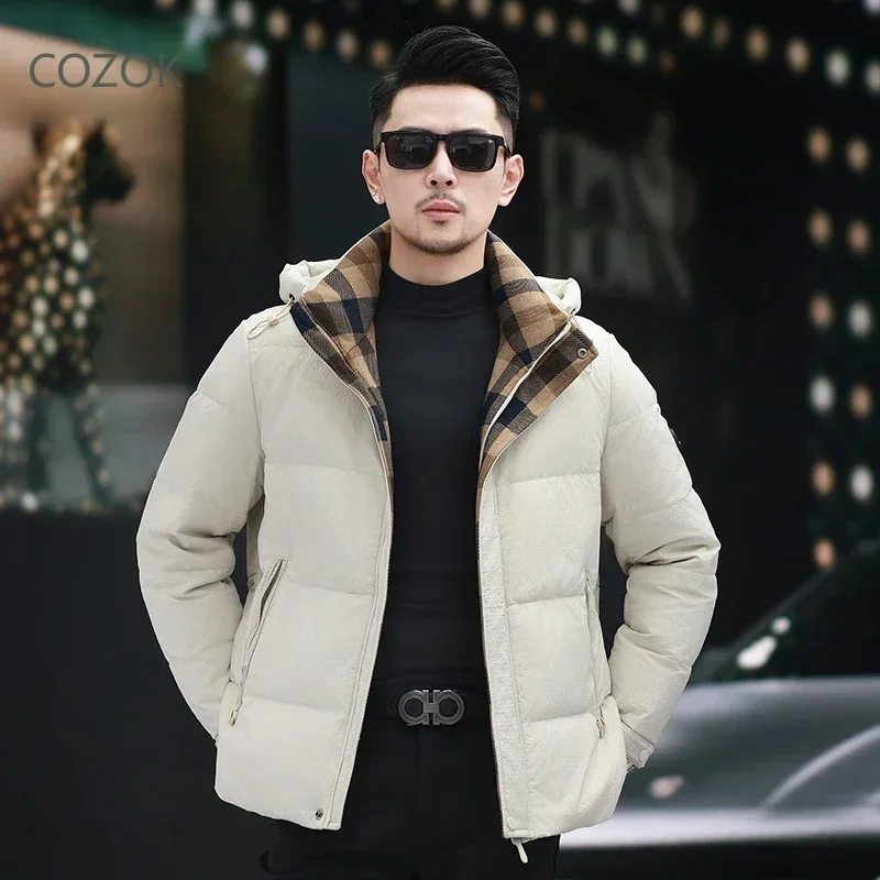 COZOK Short Down Jacket Casual Man Sack Hooded Jackets Designer Clothes Men Duck Down Padding Jackets Man 2024 Winter Coat Men