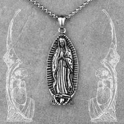 Virgin Mary Prayer Long Men Necklaces Pendants Chain Punk for Boyfriend Male Stainless Steel Jewelry Creativity Gift Wholesale