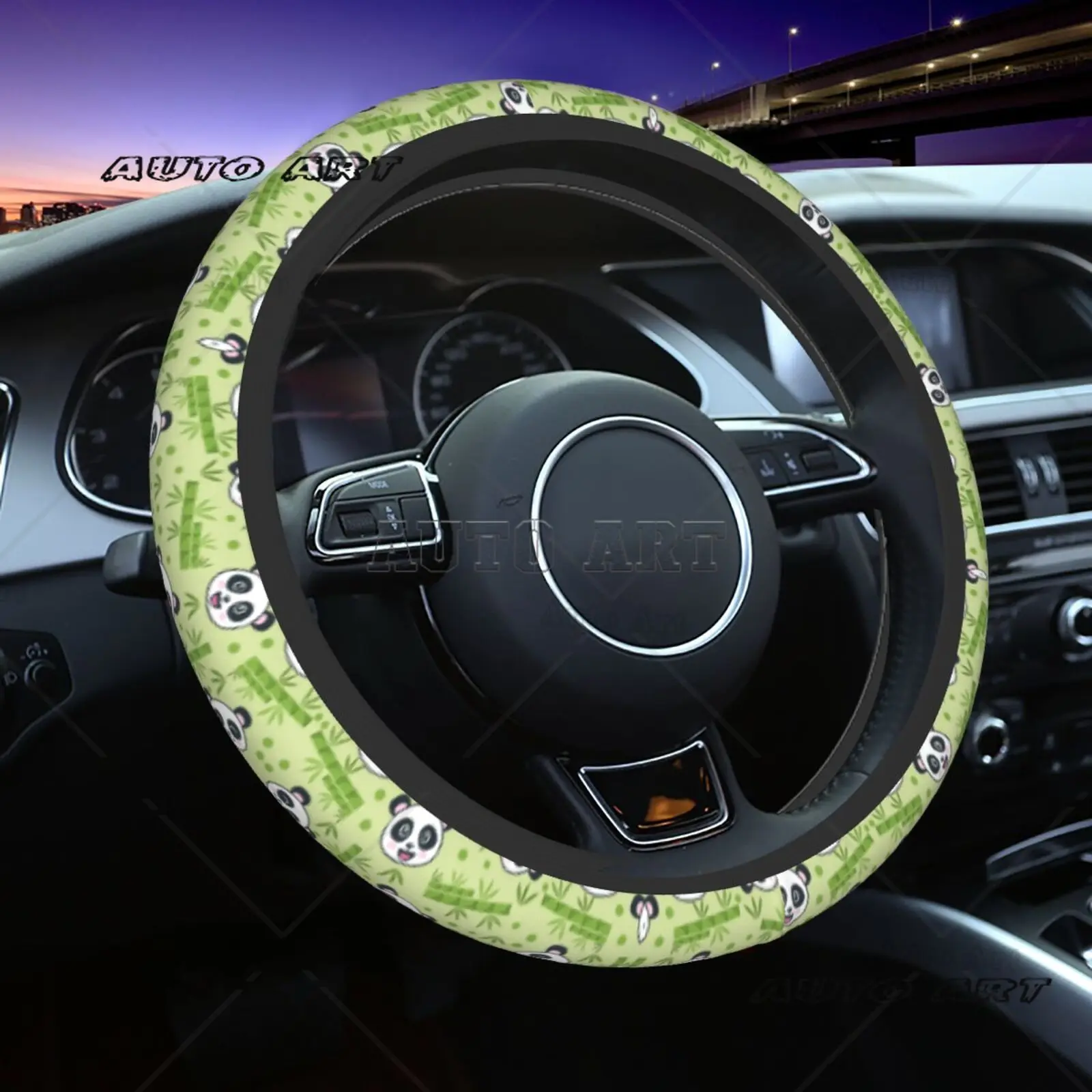 Cute Baby Panda Lovely Bear Animals Steering Wheel Cover for Women Anti Slip Auto Car Wrap Cover Accessories for Girl