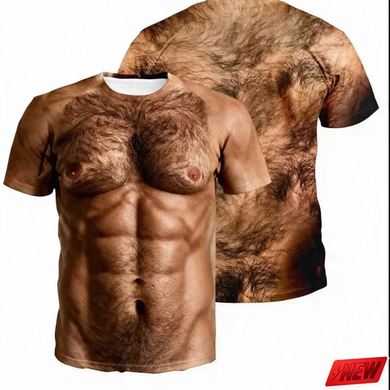 3D Printing Pattern Men's Abs-Defining T-Shirt Fun Design Short-Sleeved T-Shirt Trendy Party Costume Cosplay Clothing T-Shirt
