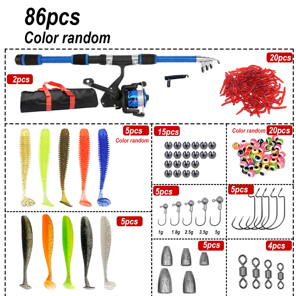 91/86Pcs Beginner Fishing Comb - Fishing Equipment For Kids 评论和价格