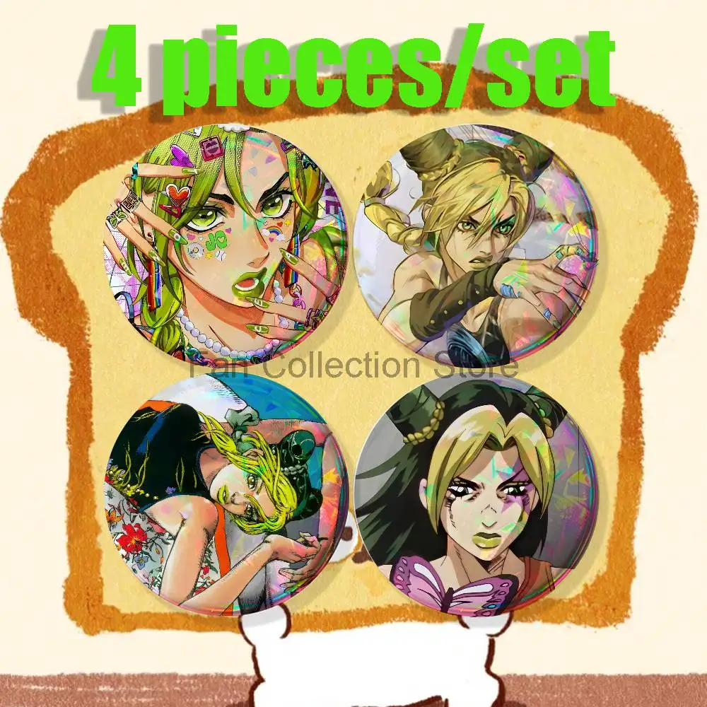 J-Jolyne J-Jojo Brooches for Backpack Accessories 25,32,44,58,75mm Round Enamel Pins 4-piece set Cartoon Anime Badge