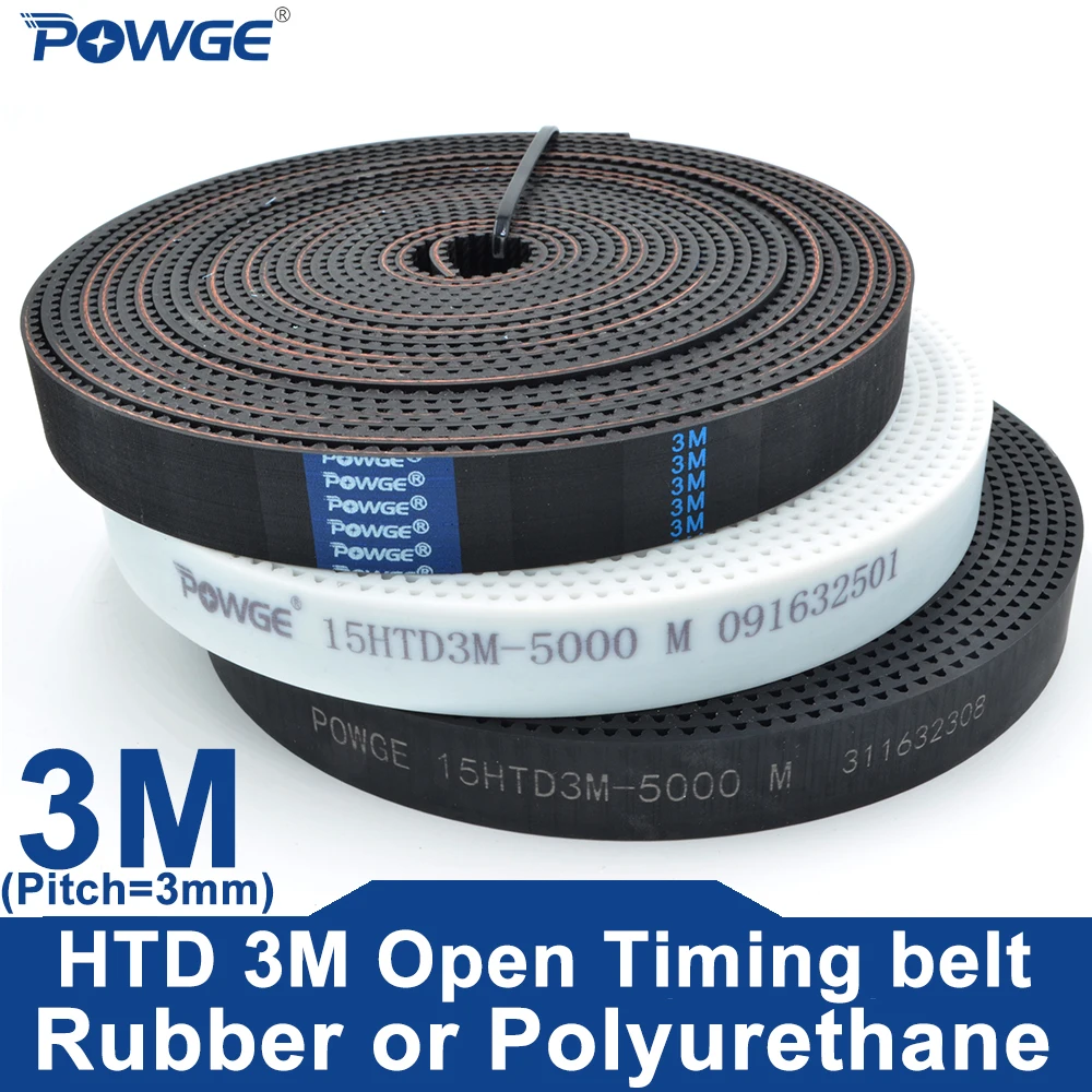 POWGE High Torqure HTD 3M Open timing belt Width 6/10/15/20/25/30mm Polyurethane steel Rubber fiberglass HTD3M Pulley Laser CNC