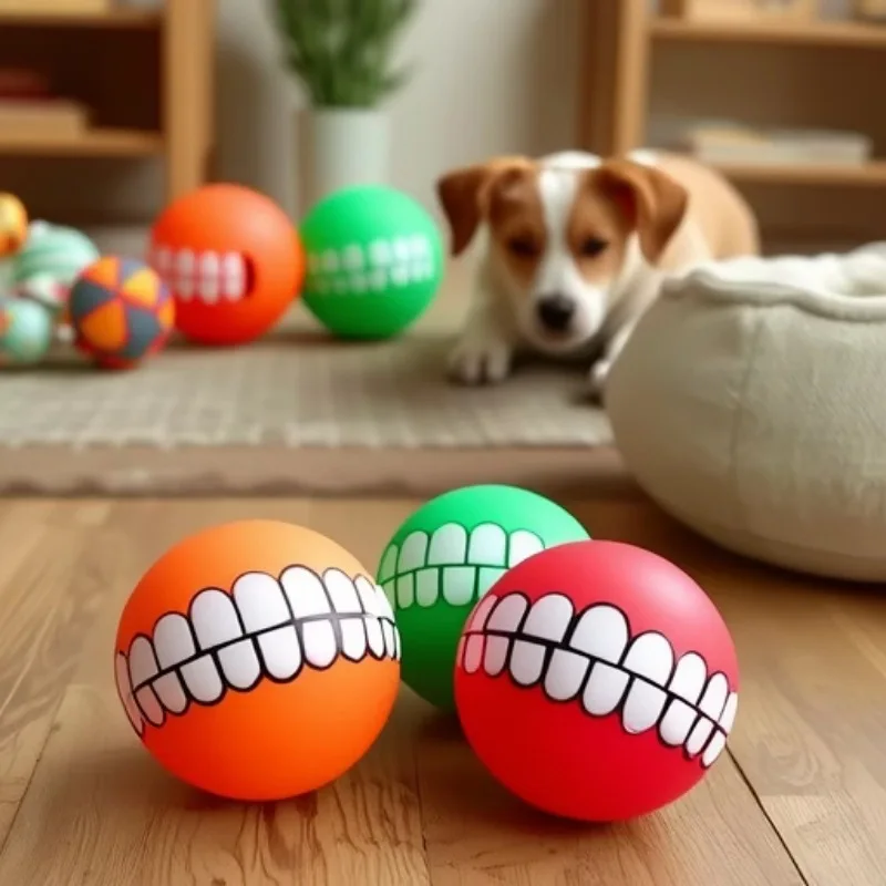

Dog Toy Pet Cat Ball Shape Teeth Squeaky Rubber Sound Training Chew Toy for Teeth Grinding and Boredom Relief