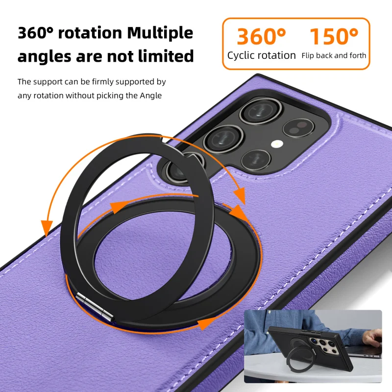 حافظة هاتف جلدية مع شحن لاسلكي ، شفط مغناطيسي ، سامسونج جالاكسي S24 ، S23 ، S22 بلس الترا ، قوس دوار ° ، غطاء زلزالي