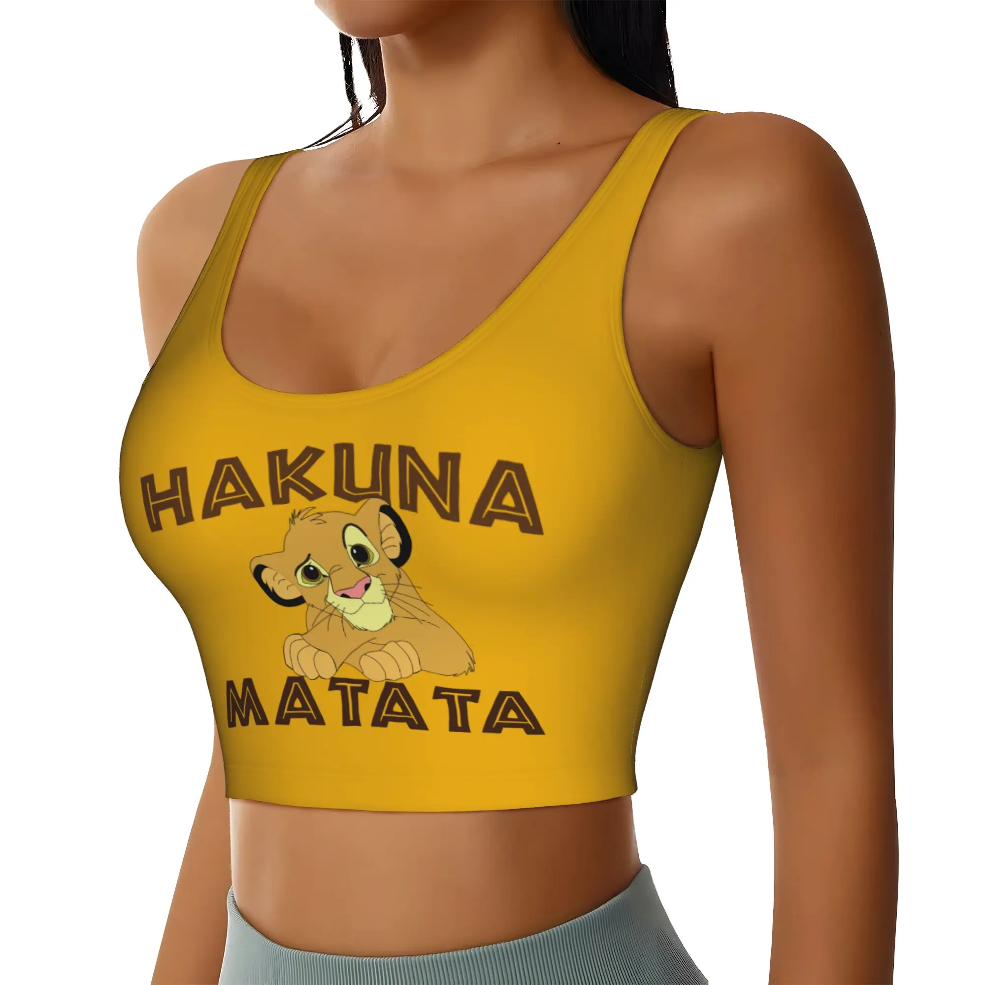 Custom Women's Liones Anime Kinges Sports Bra Hakuna Matata Simba High Impact Gym Workout Running Crop Tank Tops