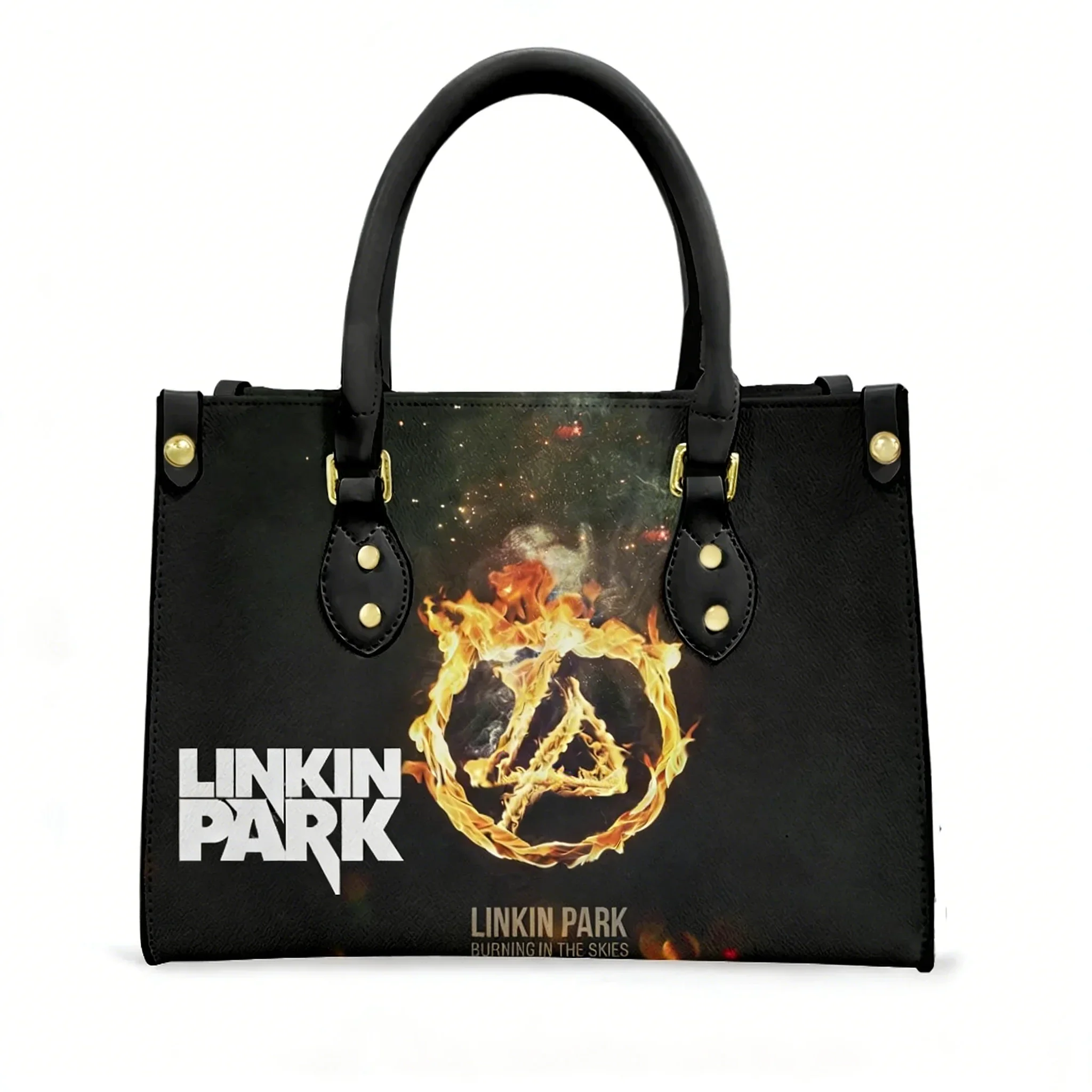 Bolso Tote de la Banda de Rock Linkin Park, Bolso de Mano de Cuero PU con Texto e Imagen Personalizados para Mujer y Hombre, Bolsos de Regalo para Compras y Negocios