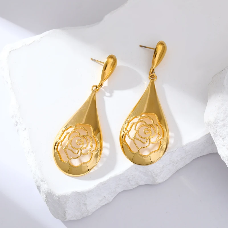 EILIECK 316L Stainless Steel Geometric Tiger Stripe Starfish Flower Earrings For Women Fashion Gold Color Ear Dangle Jewelry