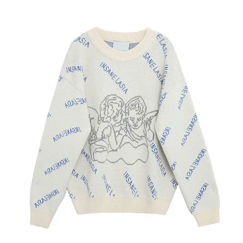 Y2K Harajuku Goth Angel Print Sweater Long Sleeve Jumper Oversize Knit Autumn Winter Sweater Casual Women Sweater