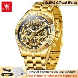 OLEVS Gold Men's Watches Luxury TOP Brand Full Hollow Out Stainless steel Scale Circle Quartz Watch for Man 2024 Trend