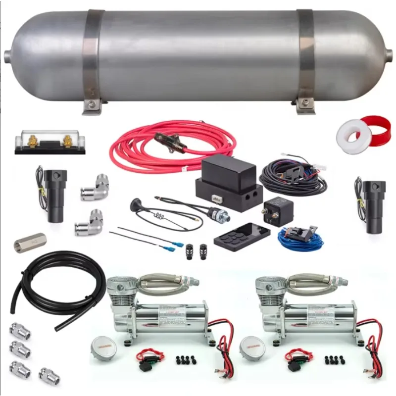 Universal Air Management Kit Air Suspension System Electronic Controller System W/ 1ps 5G Seamless Air Tank 2pcs Compressor Pump