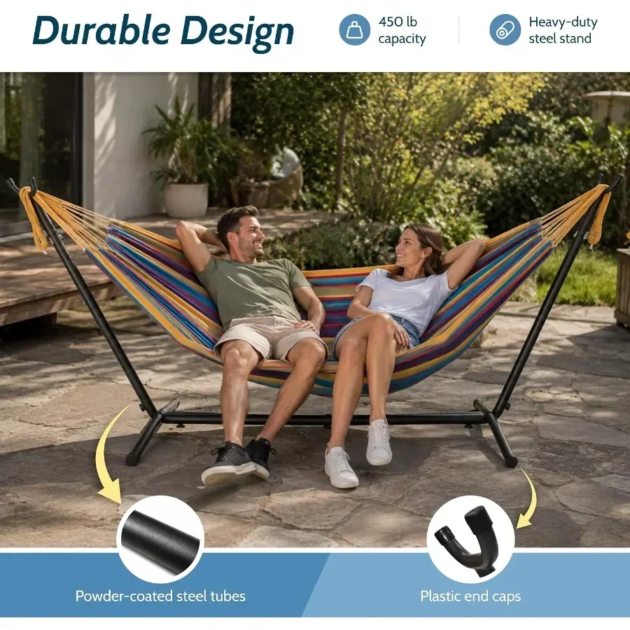 Double Hammock with Space Saving Steel Stand, Upgraded End Strings 450 lb Capacity - Premium Carry Bag Included - view 4