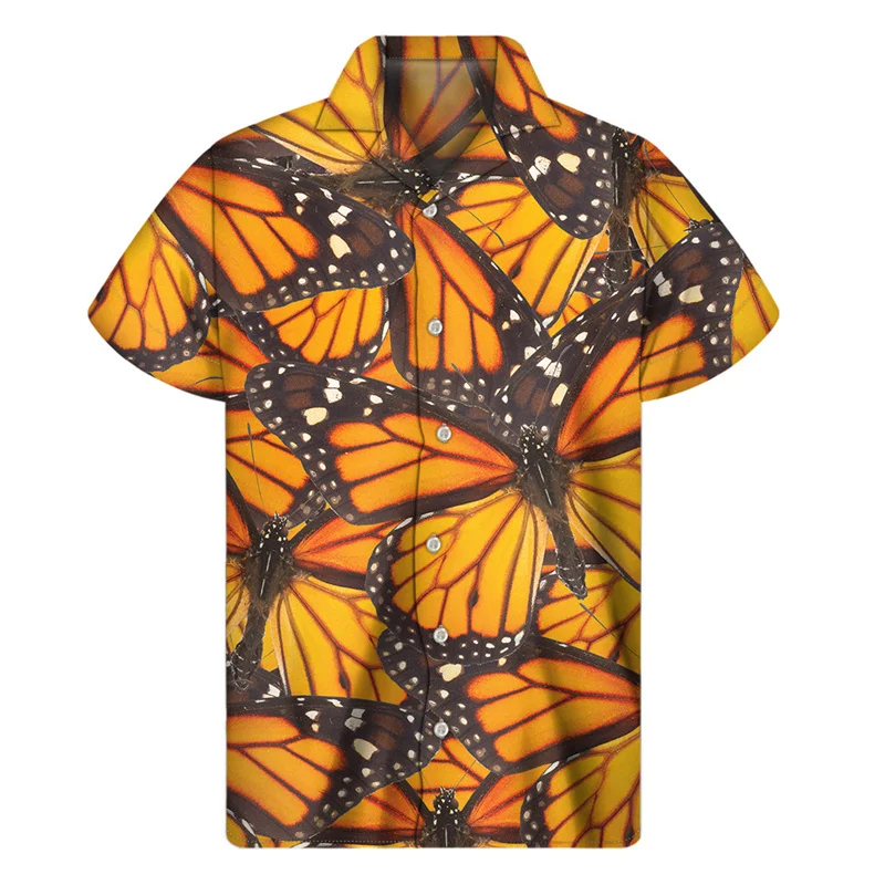Colorful Butterfly Lapel Shirt Men 3D Print Insect Hawaiian Shirts Tops Short Sleeve Harajuku Fashion Streetwear Button Blouse