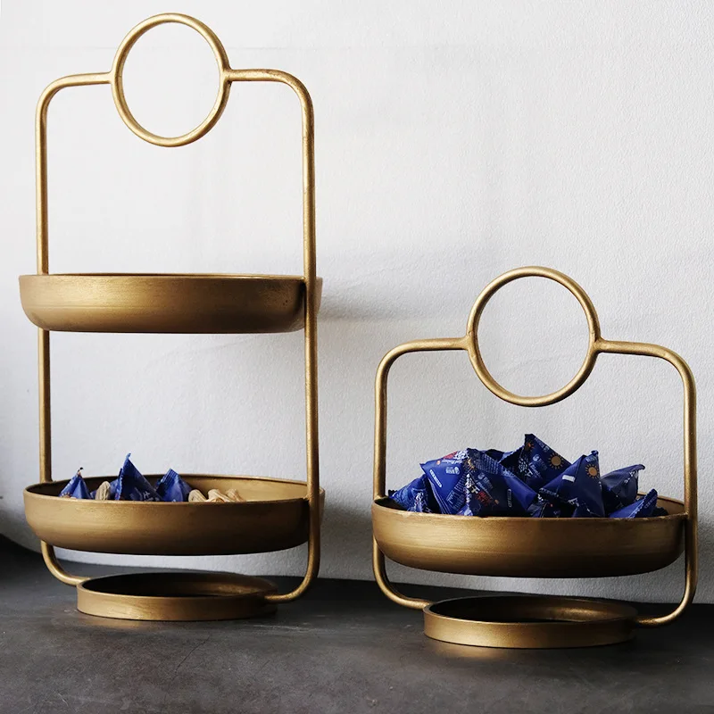 

Retro light luxury wrought iron fruit plate wedding candy snack plate fruit plate new Chinese living room home ornament rack