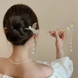 Fashion Pearl Crystal Tassels Fish Tail Hair Sticks Hairpins For Women Girls Elegant Metal Hair Clips Headwear Hair Accessories