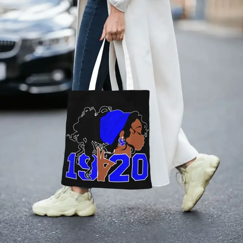 Funny Women Zeta-1920 Hand Sign Pretty Phi-Beta Afro Hair Shopping Tote Bag riutilizzabile Canvas Grocery Shoulder Shopper Bag