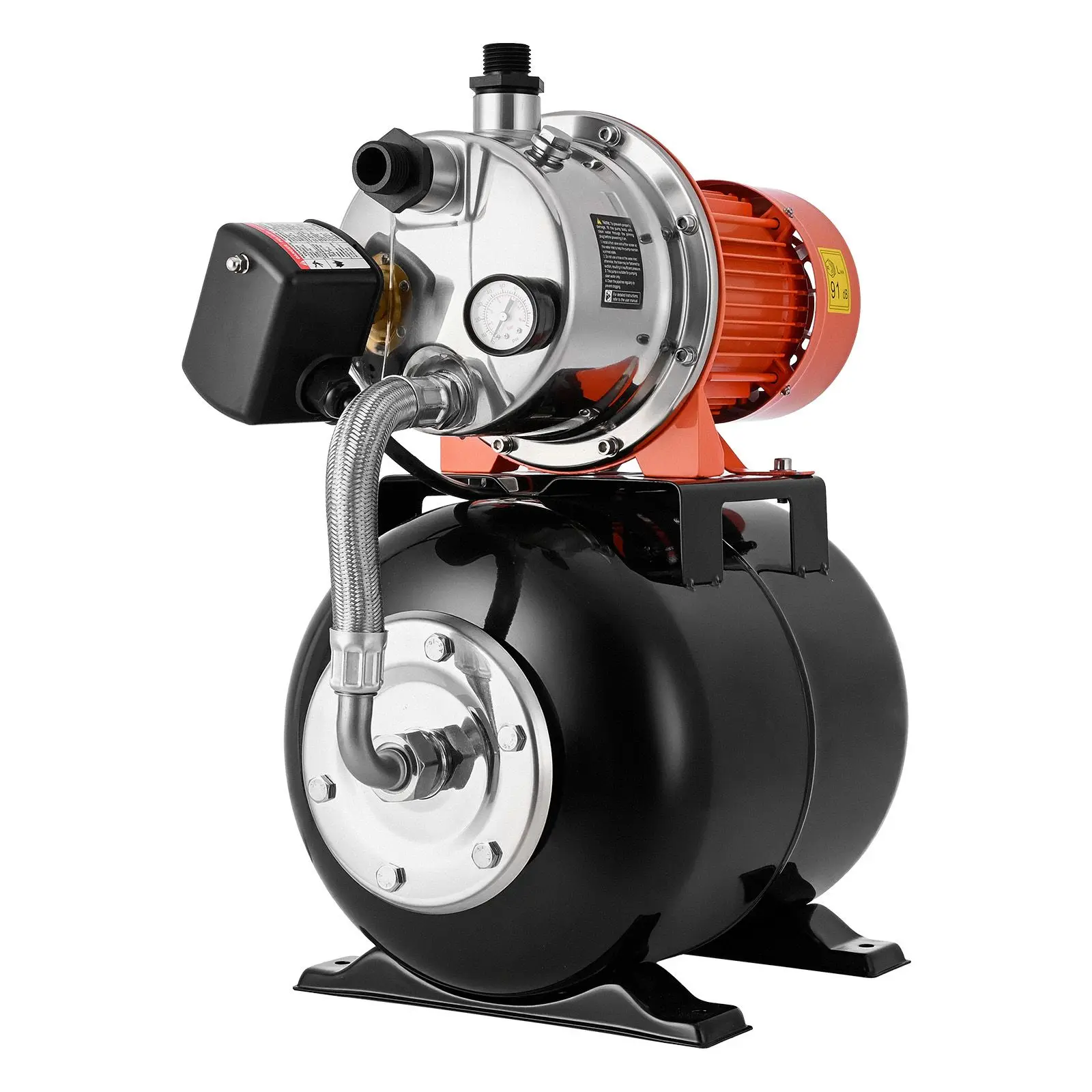 1.6 HP Shallow Well Pump with Pressure Tank, 120V 1320 GPH, Stainless Steel Irrigation Jet Pump with 5-Gal Pressure Tank