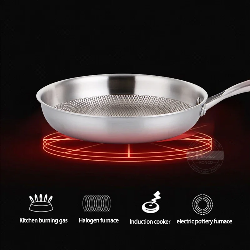 304 Stainless Steel wok Frying Pan Fried Steak Pot Uncoated Kitchen Cookware For Gas Stove Induction Cooker 28/30cm NonStick Pan