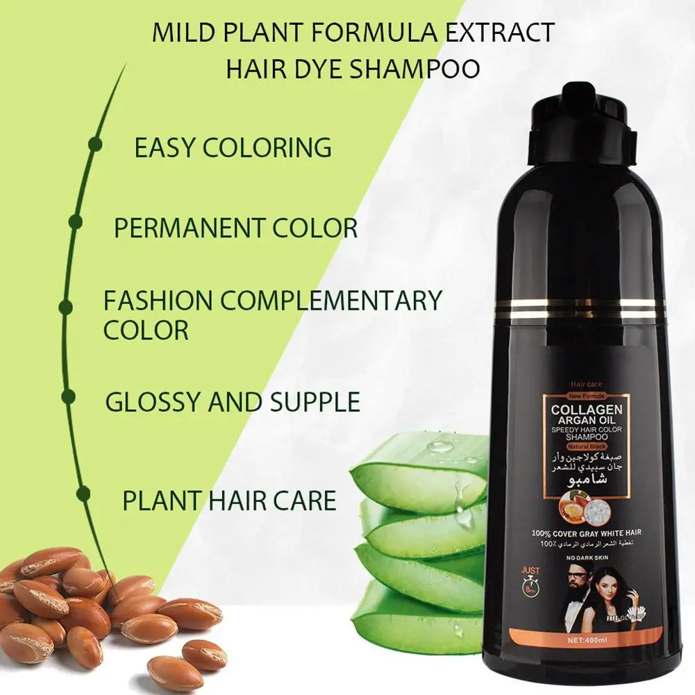 400ML Morocco Argan Oil Fast Black Hair Shampoo Repair Damage Cover Grey Improve Split Ends Magic Dye Care Dropshipping