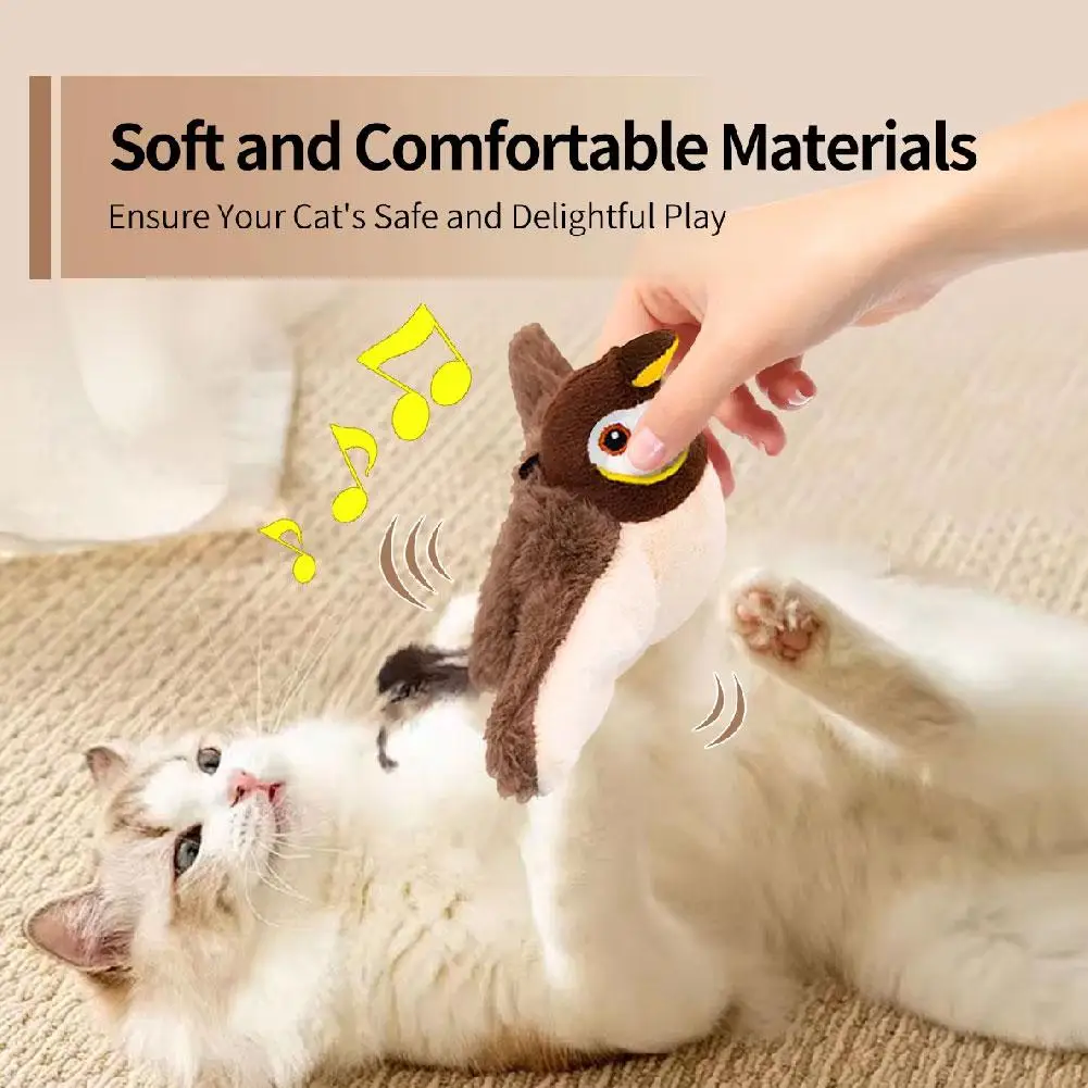 Interactive Cat Toys, Rechargeable Chirping Flapping Bird(no Flying) With Catnip For Indoor Cats, Touch Activated Plush Toys