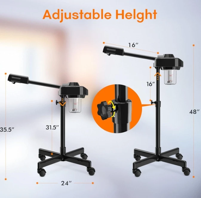 TT Hot Spray Ozone Face Clean Steamer Salon Sauna Vapor Vaporizer Black Facial Steamer With Stand and Wheels Skin Care Machine