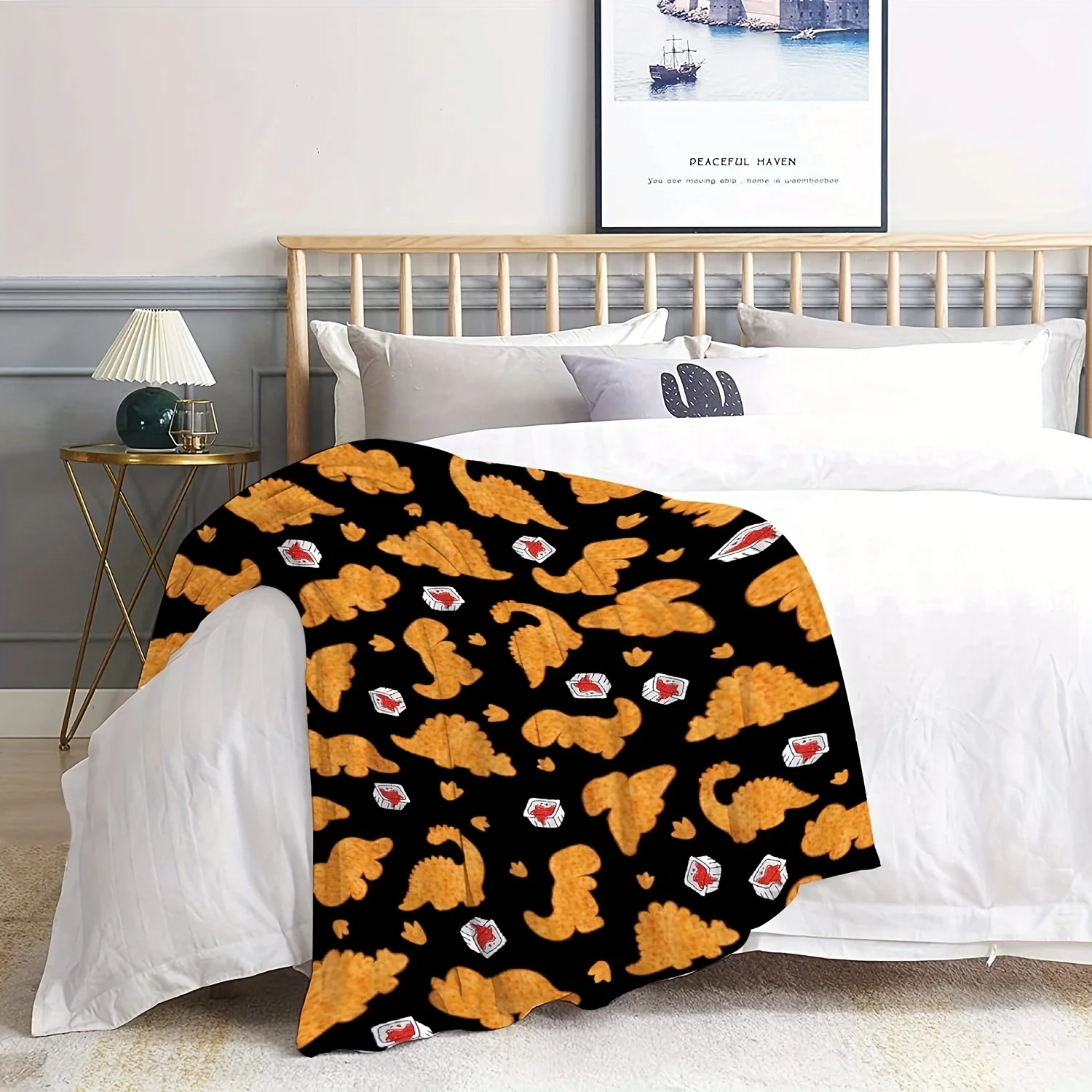 Cozy Dinosaur Chicken Nugget Plush Blanket - Soft, All-Season Flannel Throw for Couch, Office, and Camping