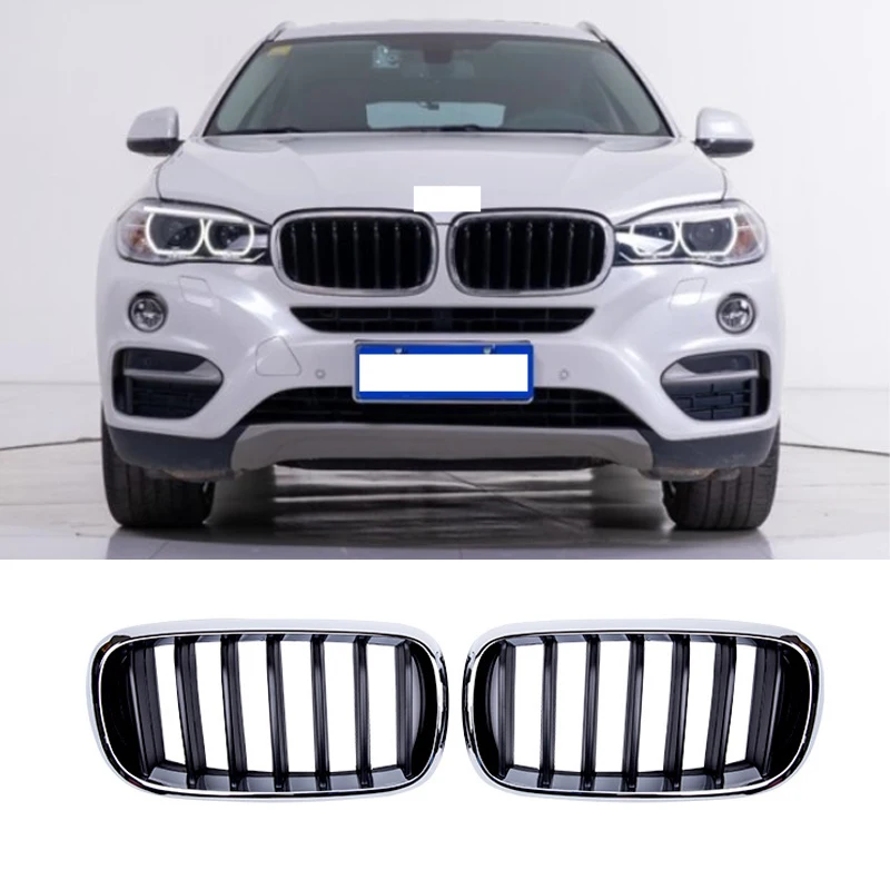 

For BMW X5 F15 X6 F16 X5M F85 X6M F86 Car Front Kidney Grill Grille Silver Frame Black Racing Grills 14-18 External Accessories