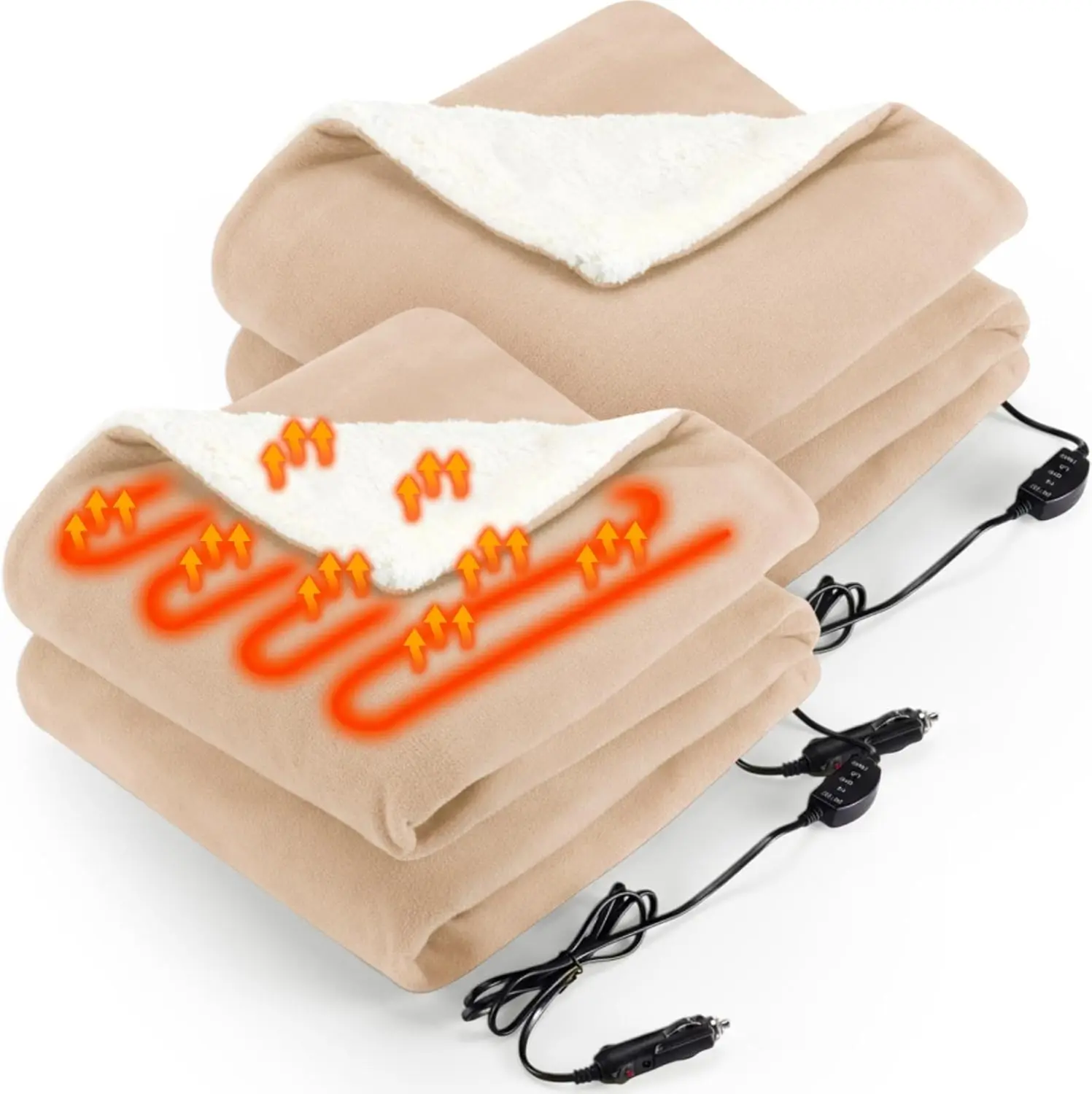 

2 упаковки автомобильного одеяла с подогревом, 12 В, 3 уровня нагрева, 60 x 43 дюйма, портативный электрический плед для автомобиля, внедорожника, автофургона, кемпинга — хаки