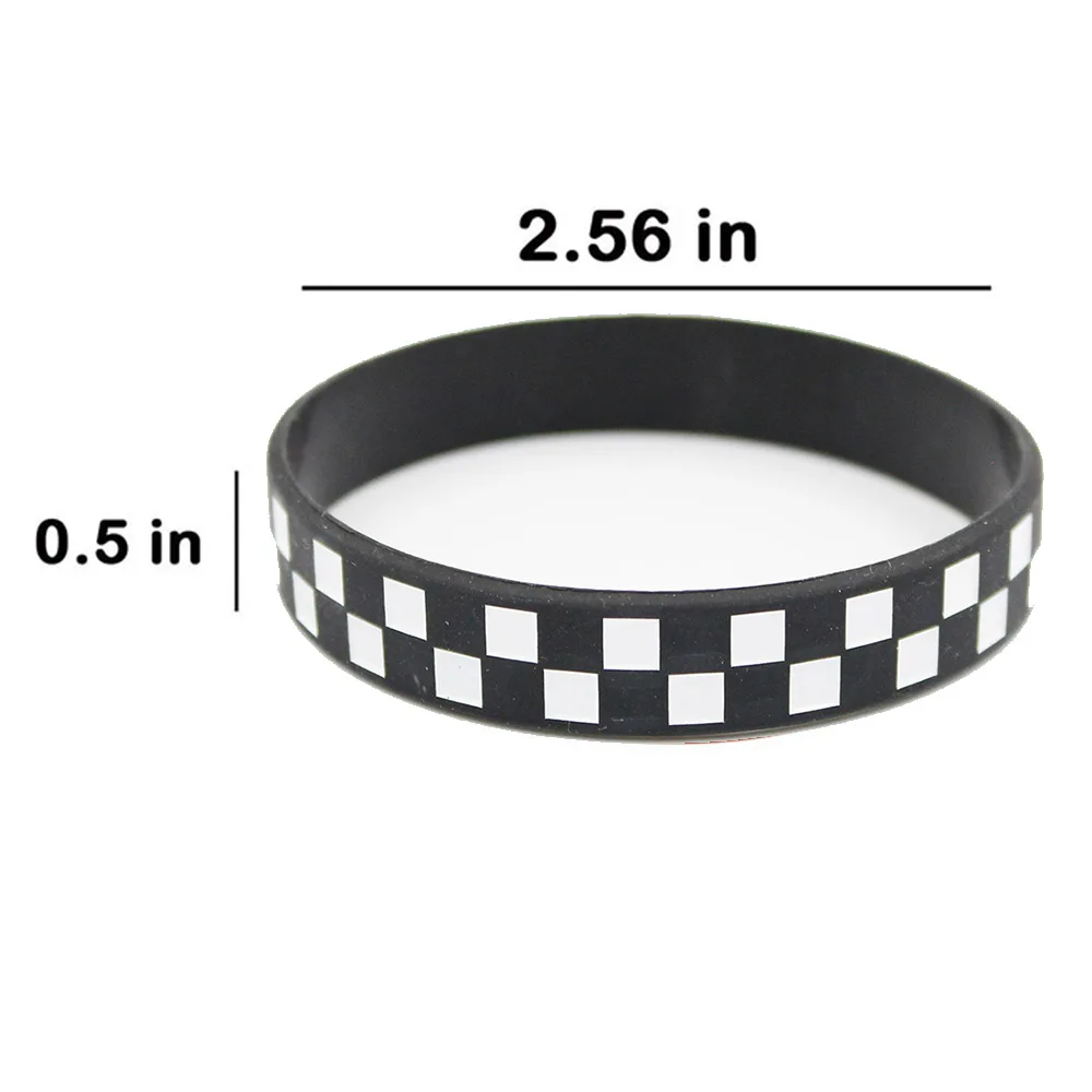 6/12/24 Stück Rennwagen Gummiarmbänder Silikon Rennwagen Schwarz Weiß Karierte Silikonarmbänder Rennwagen Partygeschenke Dekore – Detail 2