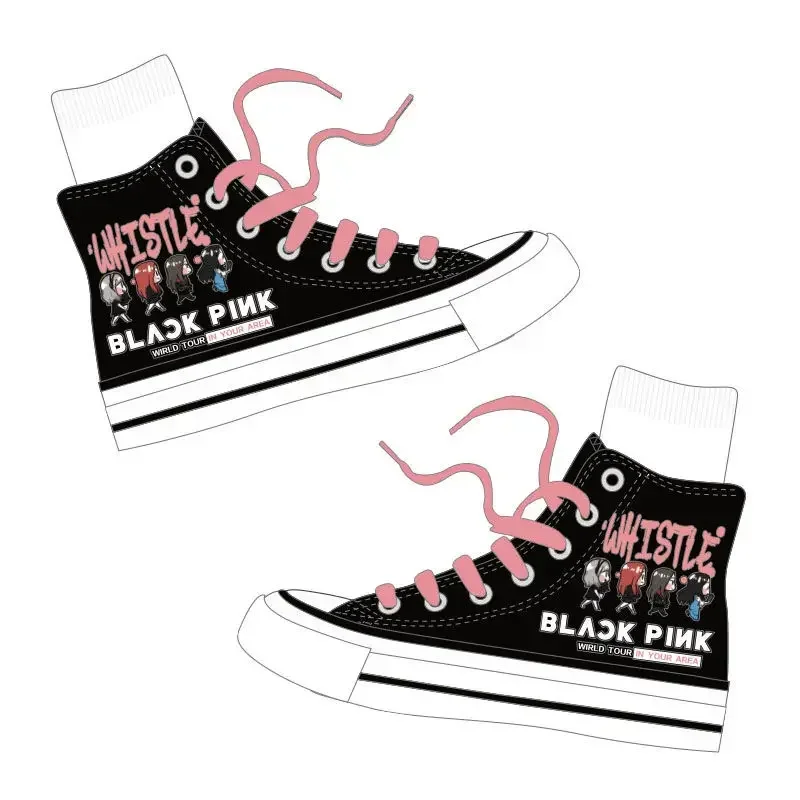 Korean girl group Idol accessories black canvas shoes pink high top sneakers for fan support Lisa Jisoo Jennie rosé cmm2101