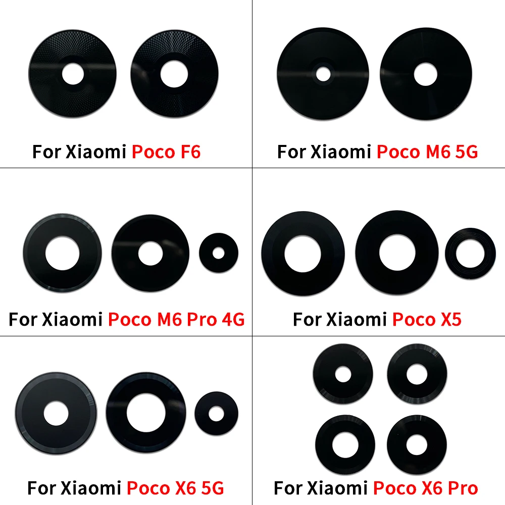 5Pcs，NEW Rear Camera Lens Glass Back Camera Lens With Sticker Ahesive For Xiaomi Poco F6 M6 5G M6 Pro 4G X5 X6 Pro