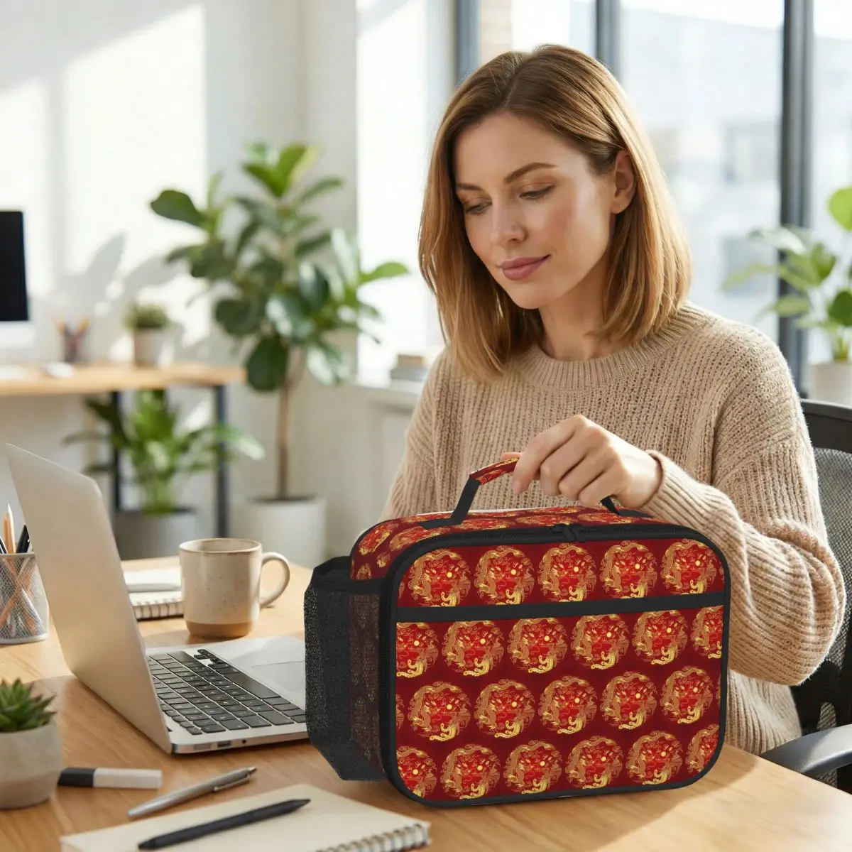 Chinese Traditional Golden Dragon Insulated Lunch Bag for Women Office Cooler Thermal Food Box Tote Lunch Boxes Container
