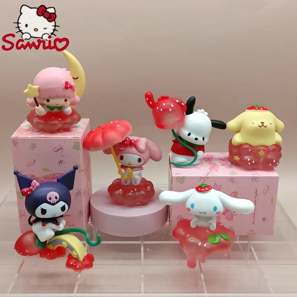 Kawaii Kuromi 8Cm Sanrio My Melody Hello Kitty Figure Anime Action Collection A Set of 6 Pvc Material Strawberry Shortcake Gift