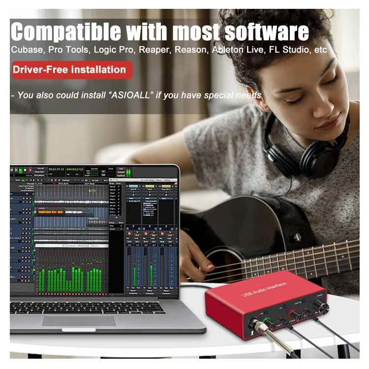 interface de audio cheapest professional xlr external 24bit 192khz recording studio equipment sound card usb audio interface