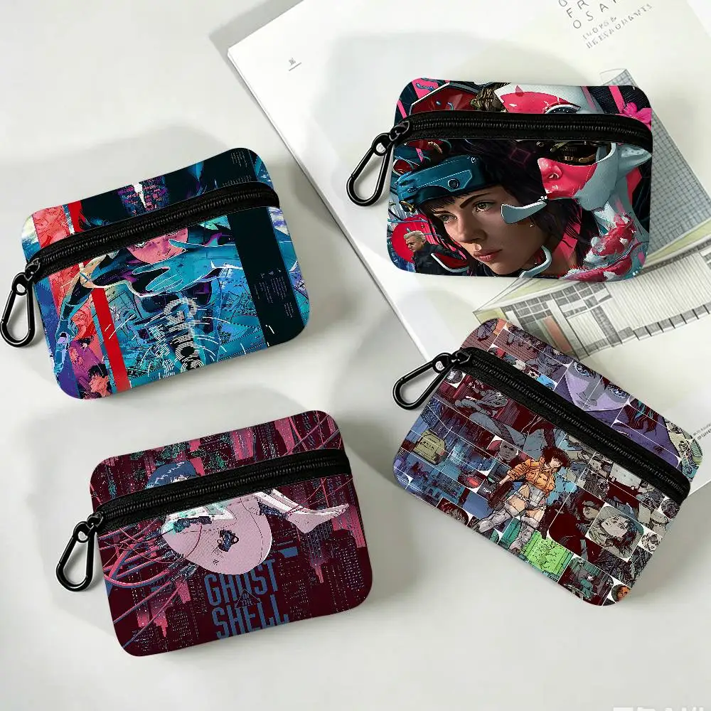 Anime G-Ghost In The Shell Cool Mini Oxford Cloth Coin Purse With Carabiner Hook Portable Key Card Wallet Zipper Storage Pouch